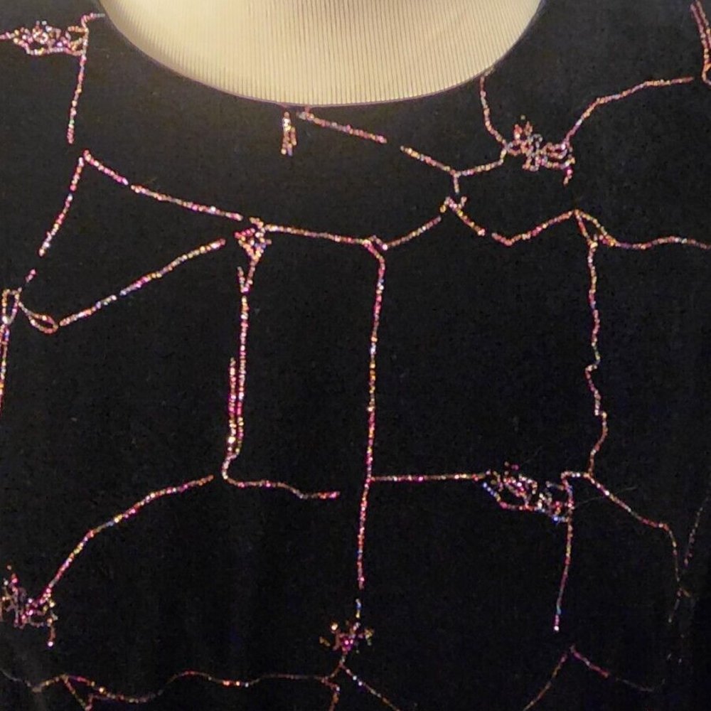 R&M Richards Karen Kwong Vintage Black Velvet Multi-Color Sparkle Tunic Size 14 - Picture 4 of 11